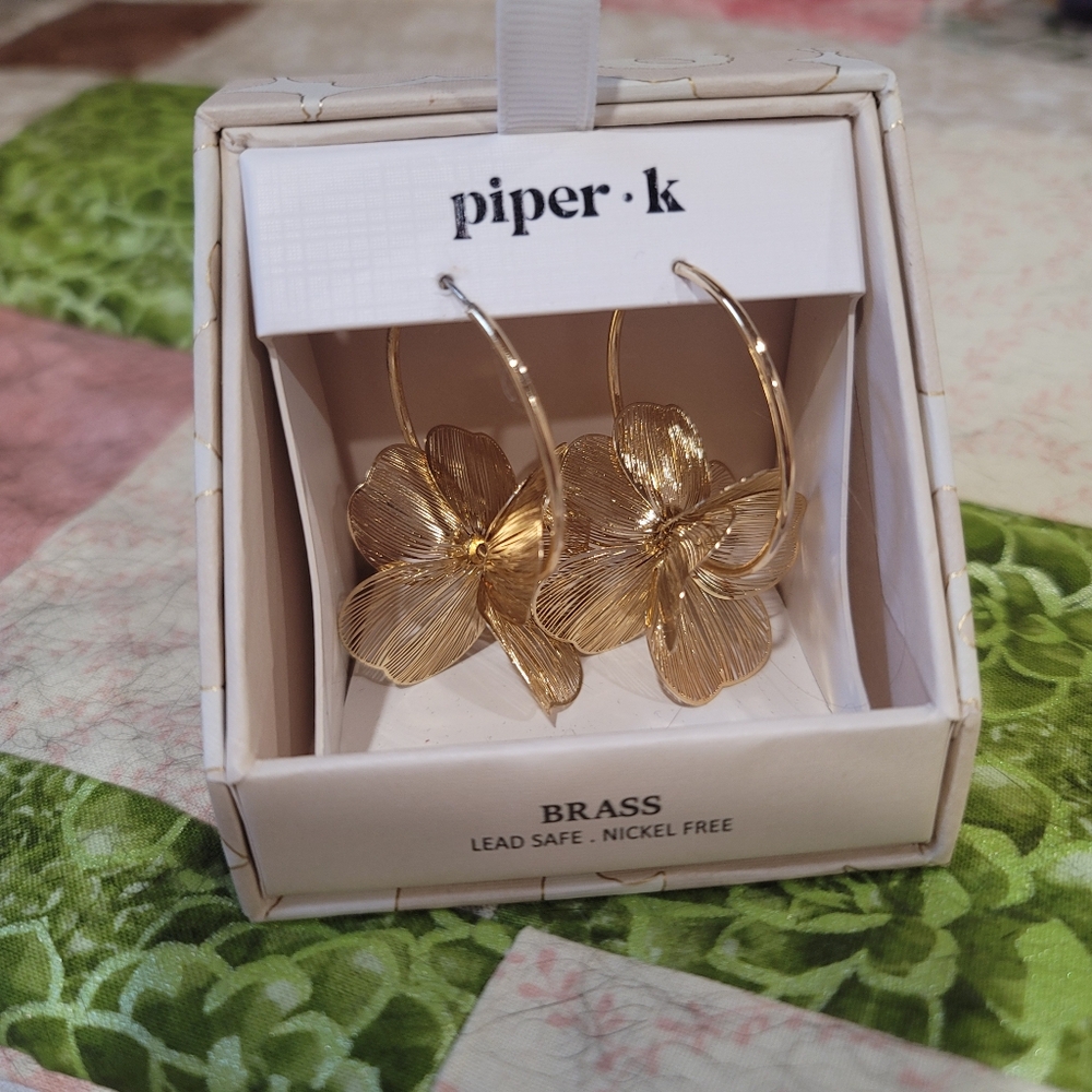 Piper K Gold Brass Floral Earrings